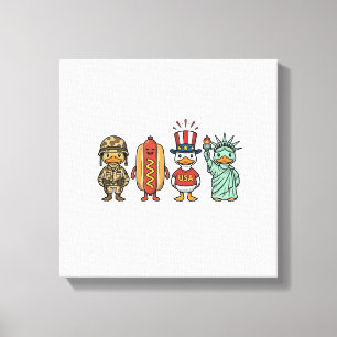 Patriotic Duck and Hot Dog Vintage Vector Shirt_1 Canvas Print