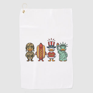 Patriotic Duck and Hot Dog Vintage Vector Shirt_1 Golf Towel