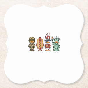 Patriotic Duck and Hot Dog Vintage Vector Shirt_1 Paper Coaster