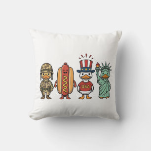 Patriotic Duck and Hot Dog Vintage Vector Shirt_1 Throw Pillow