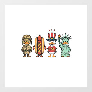 Patriotic Duck and Hot Dog Vintage Vector Shirt_1 Window Cling