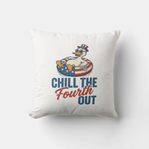 Patriotic Duck Fourth of July Floatie Shirt Design Throw Pillow