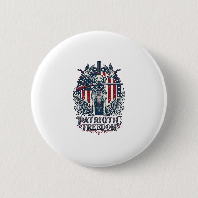 Patriotic Duck Hunter Dog Vector Graphic Tee_1 2 Inch Round Button (Front)