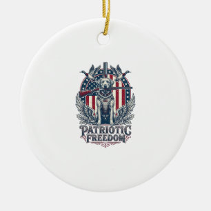 Patriotic Duck Hunter Dog Vector Graphic Tee_1 Ceramic Ornament