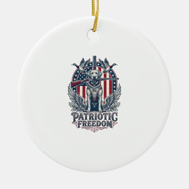 Patriotic Duck Hunter Dog Vector Graphic Tee_1 Ceramic Ornament (Front)