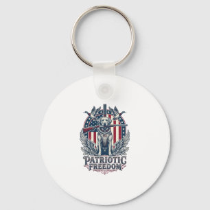 Patriotic Duck Hunter Dog Vector Graphic Tee_1 Keychain