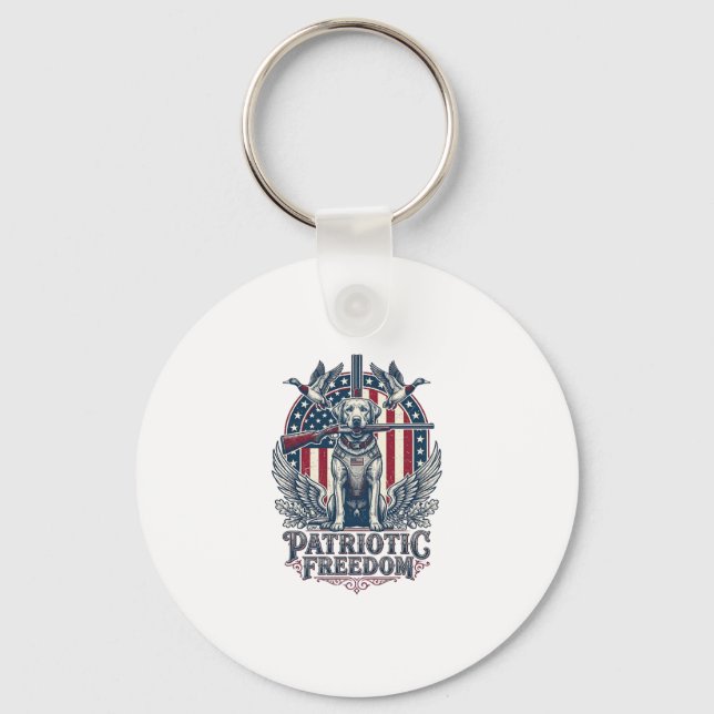 Patriotic Duck Hunter Dog Vector Graphic Tee_1 Keychain (Front)