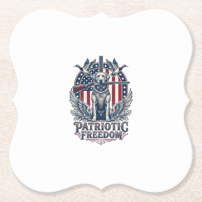 Patriotic Duck Hunter Dog Vector Graphic Tee_1 Paper Coaster (Front)
