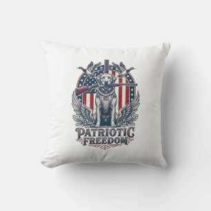 Patriotic Duck Hunter Dog Vector Graphic Tee_1 Throw Pillow