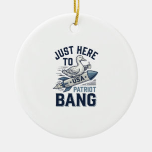 Patriotic Duck Rocket Vintage Vector Shirt Design_ Ceramic Ornament