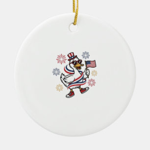 Patriotic Duck Vintage Engraving T-Shirt Design_1 Ceramic Ornament