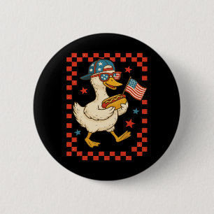 Patriotic Duck With Hot Dog And Flag Funny 4th Of 2 Inch Round Button