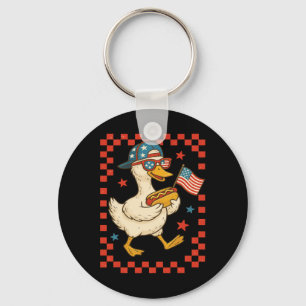 Patriotic Duck With Hot Dog And Flag Funny 4th Of Keychain
