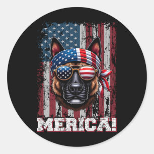 Patriotic Dutch Shepherd Dog Lover Us Flag Indepen Classic Round Sticker