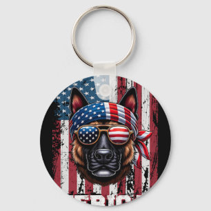 Patriotic Dutch Shepherd Dog Lover Us Flag Indepen Keychain