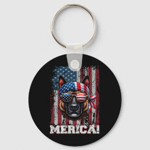 Patriotic Dutch Shepherd Dog Lover Us Flag Indepen Keychain