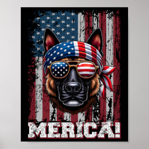 Patriotic Dutch Shepherd Dog Lover Us Flag Indepen Poster