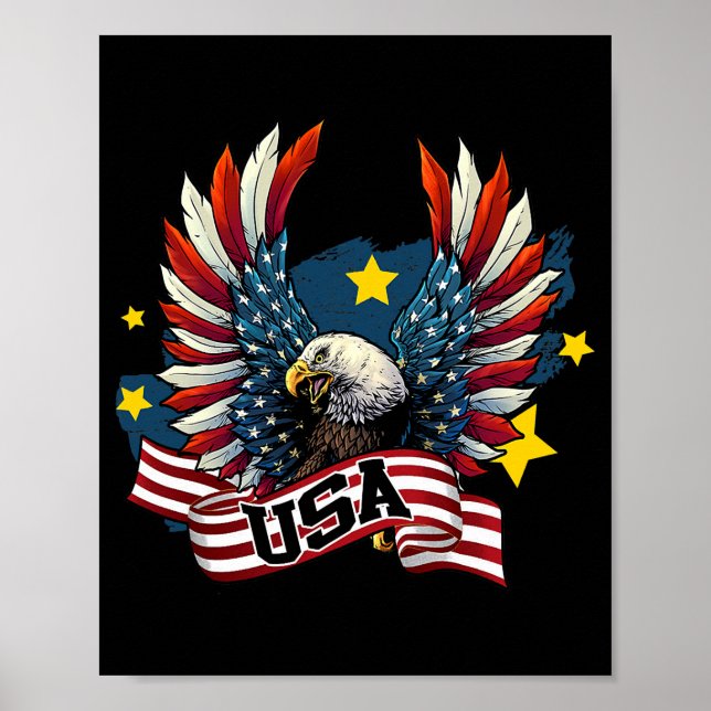 Patriotic Eagle 4th Of July USA American Flag Men Poster (Front)