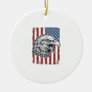 Patriotic Eagle American Flag Vintage Engraving_1 Ceramic Ornament