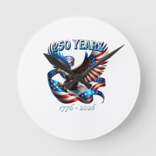 Patriotic Eagle and Flag 250 Years 1776-2026 Round Clock