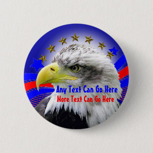 Patriotic Eagle And Gold Stars Round Button Pin