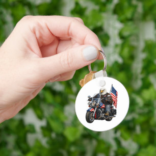 Patriotic Eagle Biker Riding American Flag Motorcy Keychain