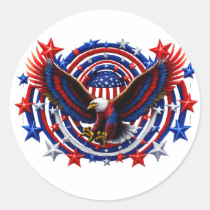 Patriotic  Eagle Burst – Red White & Blue Free Classic Round Sticker