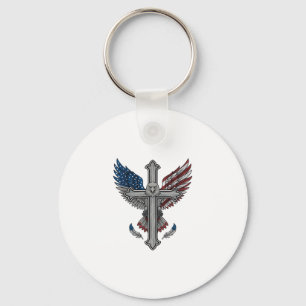 Patriotic Eagle Cross Vintage Engraving Vector Des Keychain