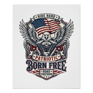 Patriotic Eagle Engine Biker Road Freedom Patriot  Poster