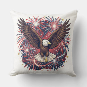 Patriotic Eagle Fireworks Burst Throw Pillow