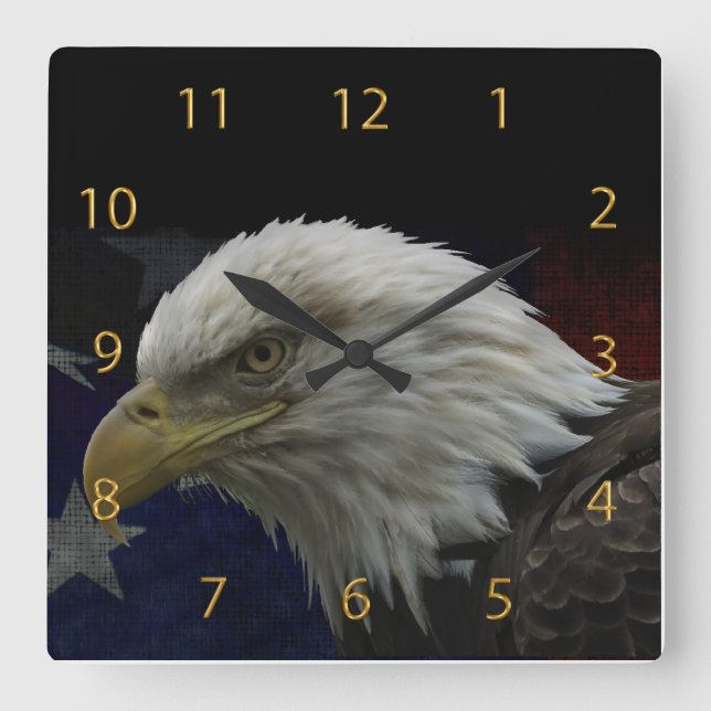 Patriotic Eagle & Flag Square Wall Clock (Front)