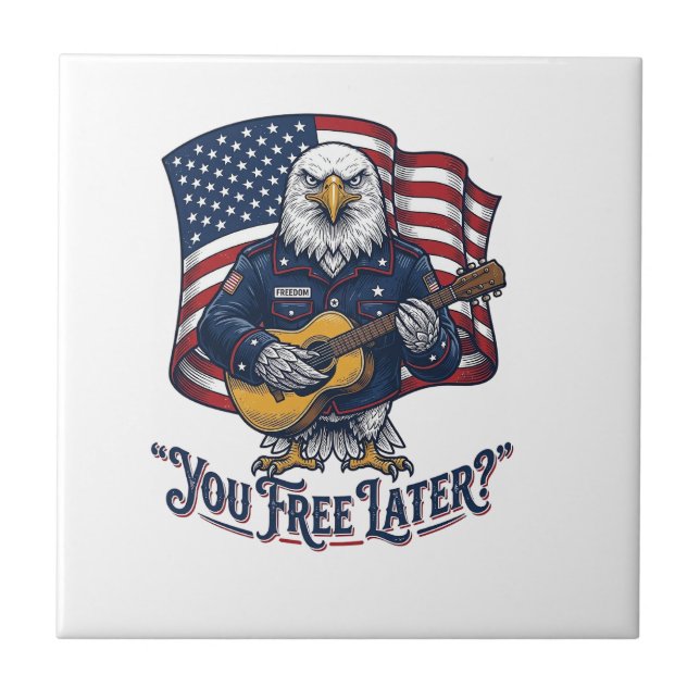 Patriotic Eagle Guitar Vintage Tile (Front)