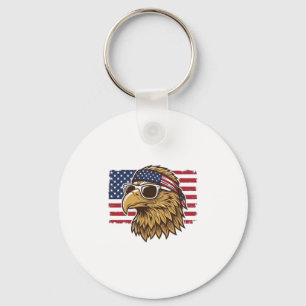 Patriotic Eagle Head Vintage Engraving Graphic_1 Keychain