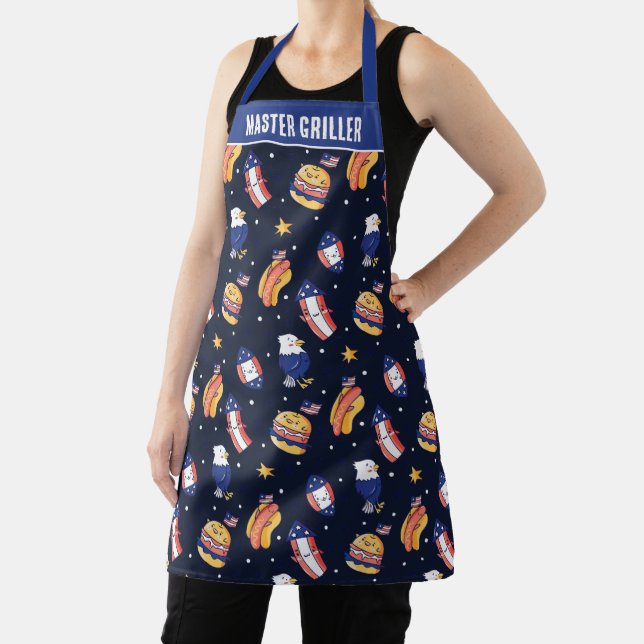 Patriotic Eagle Hot Dog Burger Firecracker Design Apron (Insitu)