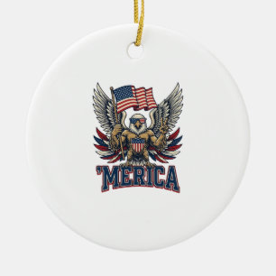 Patriotic Eagle Merica Vintage Vector Shirt Design Ceramic Ornament
