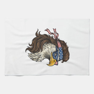 Patriotic Eagle Mullet Vintage Engraving Vector De Kitchen Towel