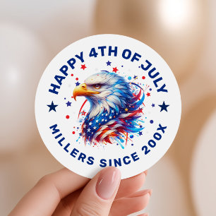 Patriotic Eagle Red White Blue Custom Text Classic Round Sticker
