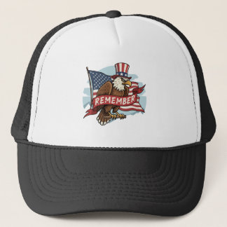 Patriotic Eagle "Remember" American Flag Design Trucker Hat
