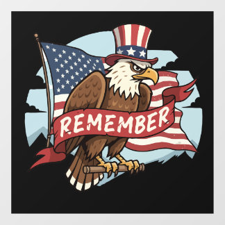 Patriotic Eagle "Remember" American Flag Design Window Cling