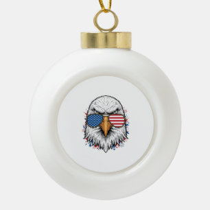 Patriotic Eagle Sunglasses Vintage Vector Shirt_1 Ceramic Ball Christmas Ornament