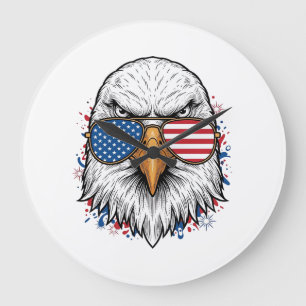 Patriotic Eagle Sunglasses Vintage Vector Shirt_1 Large Clock