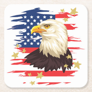 Patriotic Eagle USA Flag Stars Paper Coasters