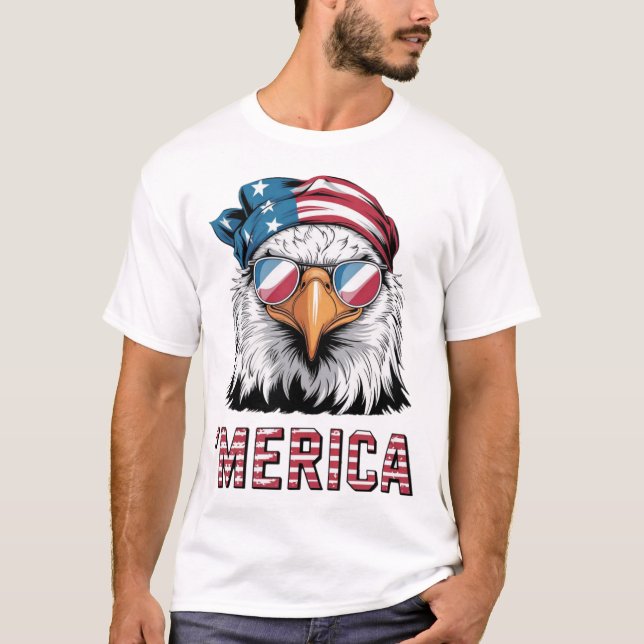 Patriotic Eagle Wearing Cool Sunglasses 'Merica T-Shirt (Front)