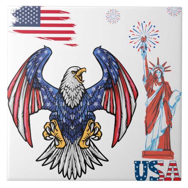 Patriotic Eagle with USA Flag Design Tile (Front)