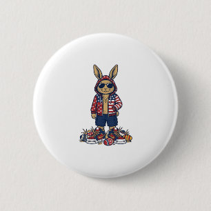 Patriotic Easter Bunny Vintage Vector Shirt_1 2 Inch Round Button