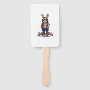 Patriotic Easter Bunny Vintage Vector Shirt_1 Hand Fan