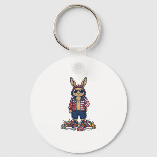 Patriotic Easter Bunny Vintage Vector Shirt_1 Keychain