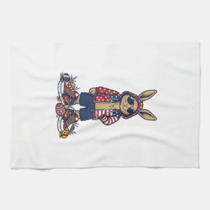 Patriotic Easter Bunny Vintage Vector Shirt_1 Kitchen Towel