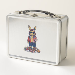 Patriotic Easter Bunny Vintage Vector Shirt_1 Metal Lunch Box