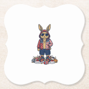 Patriotic Easter Bunny Vintage Vector Shirt_1 Paper Coaster